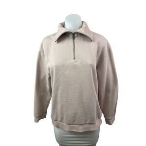 Academy Women's Beige Quarter Zip Collared Long Sleeve Sweatshirt Top Size XS